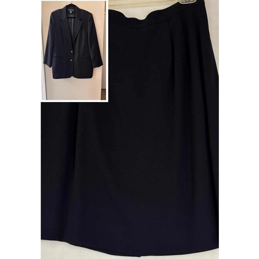 Le Suit Navy Blue Skirt Suit Set Blazer and Midi Skirt Size 12 Professional